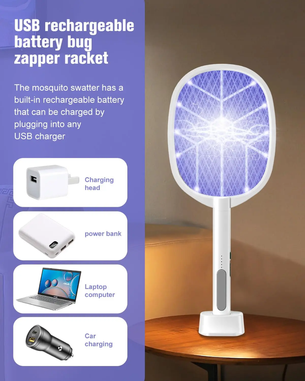 Raquette anti-Moustique Rechargeable 2en1