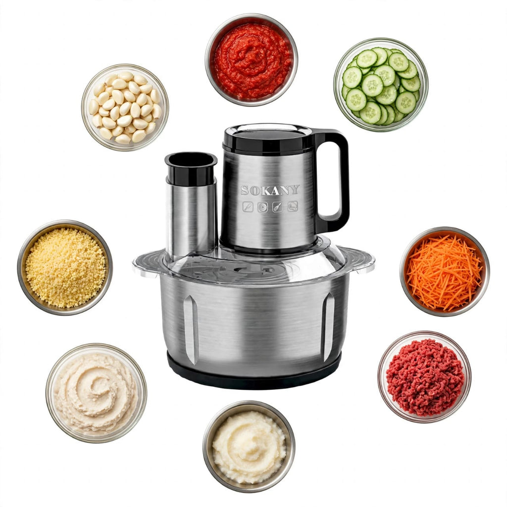 Mixeur-Hachoir multifonctions SOKANY 6en1, 5 Litres, 6 Lames et 1000W