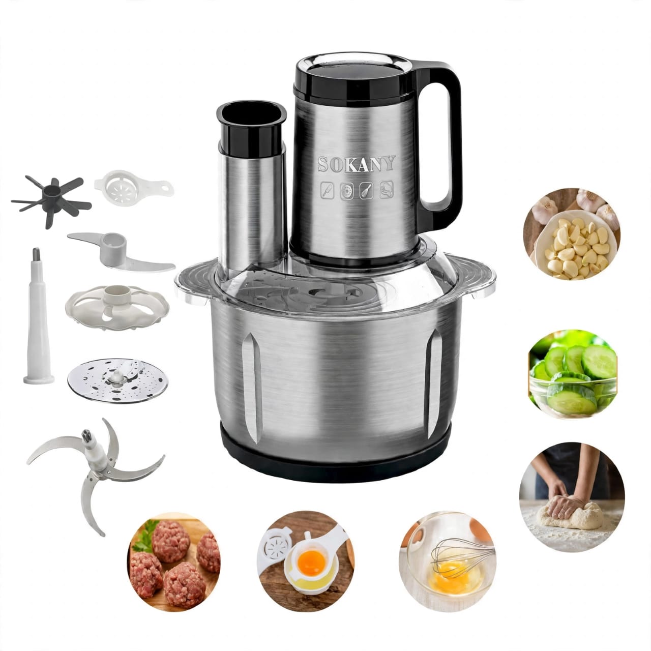 Mixeur-Hachoir multifonctions SOKANY 6en1, 5 Litres, 6 Lames et 1000W